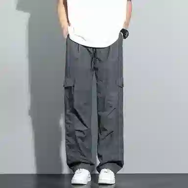 哲源 美式高街纯色褶皱设计感夏季户外运动速干百搭直筒裤日常通勤舒适宽松时尚休闲裤 男女同款