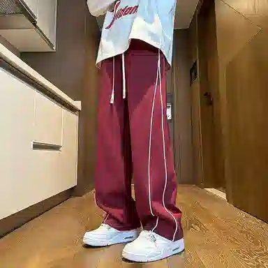 哲源 美式复古高街纯色长裤基础拼接侧边反光条设计感卫裤潮牌百搭宽松舒适显高显瘦垂感慵懒针织运动休闲裤 男女同款