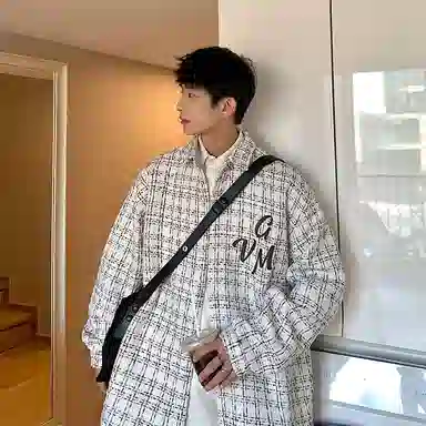 哲源 美式高街复古小香风字母格子扎染星星图案印花设计感潮牌百搭宽松日常通勤时尚高级感休闲夹克 男女同款