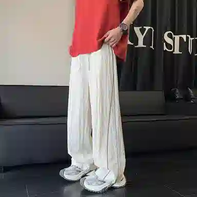 哲源 美式高街复古冰丝凉感侧边竖纹设计速干宽松百搭舒适亲肤透气户外运动街头痞帅直筒阔腿垂感休闲裤 男女同款