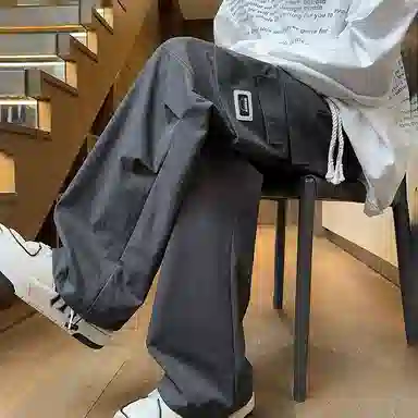 哲源 美式复古高街纯色设计感直筒潮牌百搭宽松垂感阔腿休闲工装裤 男女同款