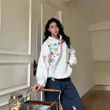 悍戈 美式复古字母印花宽松休闲设计感卡通卫衣 男女同款