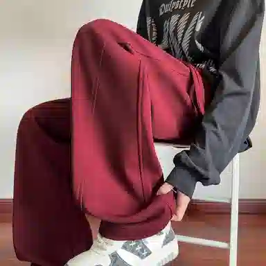 哲源 美式复古高街纯色卫裤松紧抽绳基础拼接设计感直筒裤潮牌百搭宽松舒适拖地垂感弯刀休闲裤 男女同款