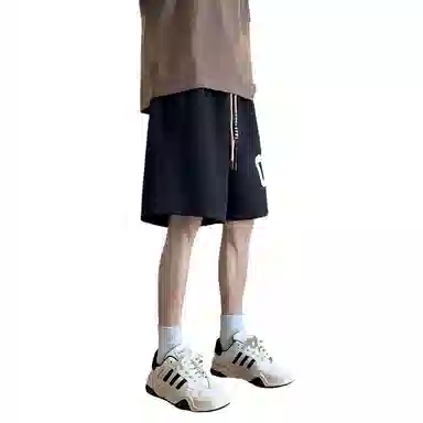 哲源 美式潮流高街字母时尚发泡印设计系带青少年宽松大码舒适亲肤中腰过膝简约痞帅直筒五分休闲短裤 男女同款