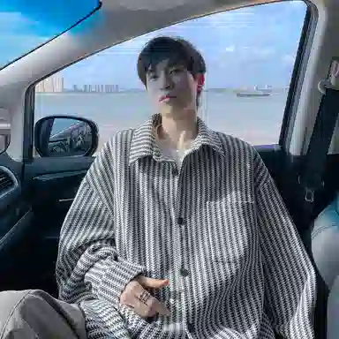哲源 美式高街学院风秋季复古鱼骨条纹翻领单排扣设计感上衣潮牌百搭宽松舒适慵懒垂感情侣款休闲衬衫 男女同款