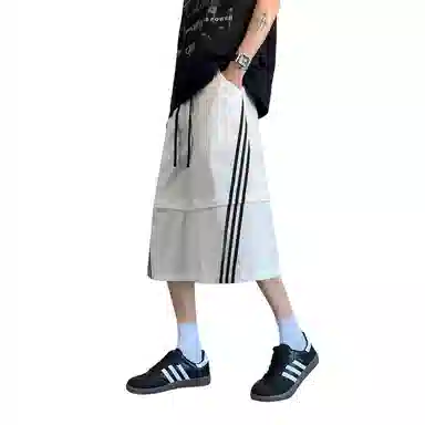 哲源 美式高街复古可拆卸条纹速干七分裤潮流时尚侧边三条杠织带薄款速干宽松篮球运动过膝休闲短裤 男女同款