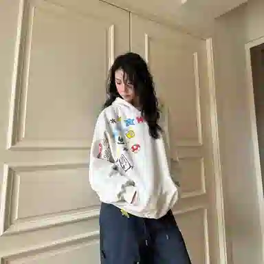 悍戈 美式复古字母印花宽松休闲设计感卡通卫衣 男女同款