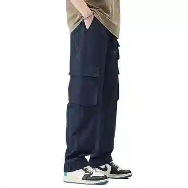 哲源 美式高街复古风夏季宽松多口袋潮牌直筒裤松紧腰抽绳系带设计感日常通勤山系户外休闲工装裤 男女同款