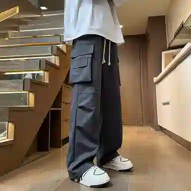 哲源 美式复古高街纯色设计感直筒潮牌百搭宽松垂感阔腿休闲工装裤 男女同款