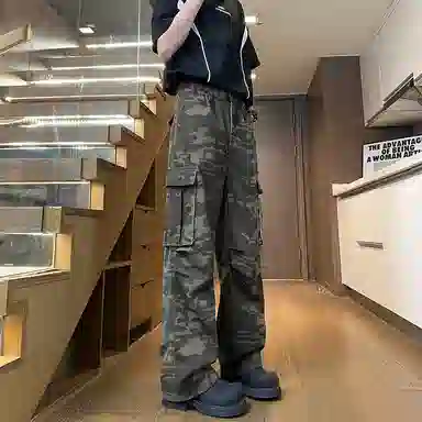 悍戈 美式复古多口袋设计宽松显瘦垂感工装裤牛仔裤 男女同款
