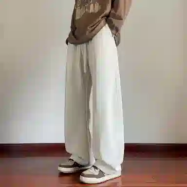 哲源 美式复古高街纯色卫裤松紧抽绳基础拼接设计感直筒裤潮牌百搭宽松舒适拖地垂感弯刀休闲裤 男女同款