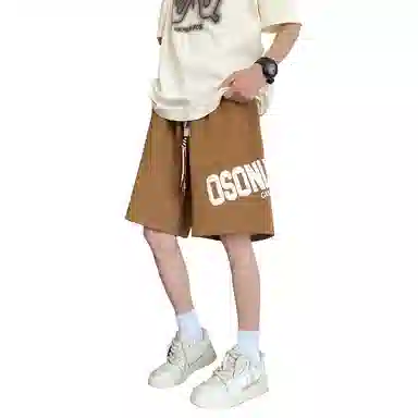 哲源 美式潮流高街字母时尚发泡印设计系带青少年宽松大码舒适亲肤中腰过膝简约痞帅直筒五分休闲短裤 男女同款