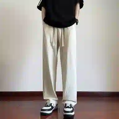 哲源 美式高街复古风简约纯色长裤夏季薄款垂感百搭棉麻直筒裤潮牌舒适痞帅运动休闲裤 男女同款