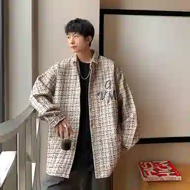 哲源 美式高街复古小香风字母格子扎染星星图案印花设计感潮牌百搭宽松日常通勤时尚高级感休闲夹克 男女同款