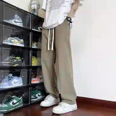 哲源 美式高街复古风简约纯色长裤夏季薄款垂感百搭棉麻直筒裤潮牌舒适痞帅运动休闲裤 男女同款