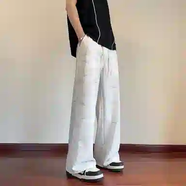 哲源 美式高街潮牌慵懒感复古脏脏扎染速干凉感冰丝裤直筒阔腿裤子街头潮流宽松百搭卫裤垂感拖地休闲裤 男女同款
