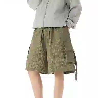 哲源 美式纯色宽松舒适连帽字母短袖工装系带大口袋设计简约基础款大码短裤休闲运动套装 男女同款