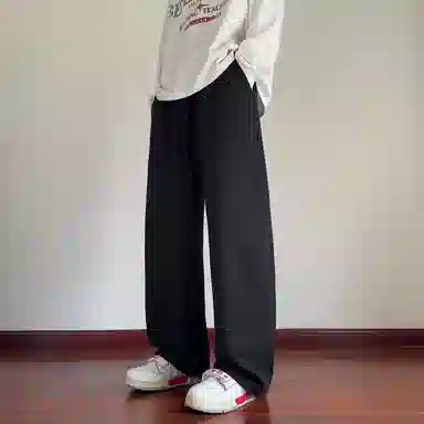 哲源 美式复古高街纯色卫裤松紧抽绳基础拼接设计感直筒裤潮牌百搭宽松舒适拖地垂感弯刀休闲裤 男女同款