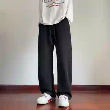 哲源 美式复古高街纯色卫裤松紧抽绳基础拼接设计感直筒裤潮牌百搭宽松舒适拖地垂感弯刀休闲裤 男女同款
