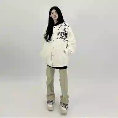 哲源 美式复古高街潮流棒球服蜘蛛字母动物图案立体刺绣设计感春秋外套潮牌百搭宽松舒适日常通勤痞帅休闲夹克 男女同款