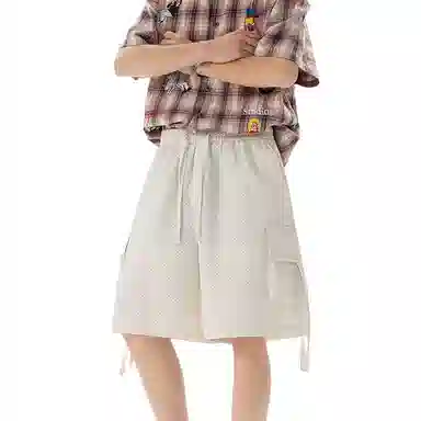 哲源 美式纯色宽松舒适连帽字母短袖工装系带大口袋设计简约基础款大码短裤休闲运动套装 男女同款