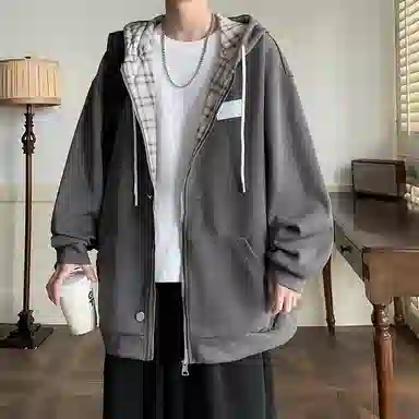 哲源 美式高街复古简约风上衣纯色基础款开衫设计感外套潮牌百搭宽松舒适休闲连帽卫衣 男女同款