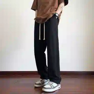 哲源 美式高街复古风简约纯色长裤夏季薄款垂感百搭棉麻直筒裤潮牌舒适痞帅运动休闲裤 男女同款