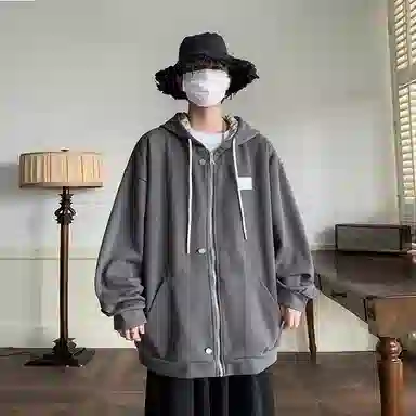 哲源 美式高街复古简约风上衣纯色基础款开衫设计感外套潮牌百搭宽松舒适休闲连帽卫衣 男女同款
