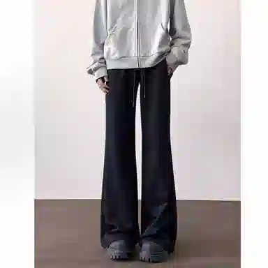 哲源 美式高街复古风简约纯色长裤夏季薄款垂感松弛百搭直筒裤潮牌舒适系带西装休闲裤 男女同款