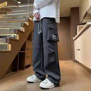 哲源 美式复古高街纯色设计感直筒潮牌百搭宽松垂感阔腿休闲工装裤 男女同款