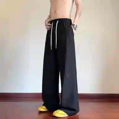哲源 美式高街潮牌慵懒感复古脏脏扎染速干凉感冰丝裤直筒阔腿裤子街头潮流宽松百搭卫裤垂感拖地休闲裤 男女同款