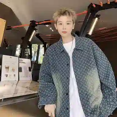 哲源 美式高街复古风提花满印水洗做旧设计感外套潮牌百搭宽松休闲痞帅时尚翻领耐磨基础款牛仔夹克 男女同款