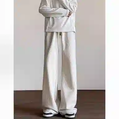 哲源 美式高街复古风简约纯色长裤夏季薄款垂感松弛百搭直筒裤潮牌舒适系带西装休闲裤 男女同款