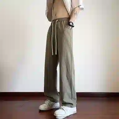 哲源 美式高街复古风简约纯色长裤夏季薄款垂感百搭棉麻直筒裤潮牌舒适痞帅运动休闲裤 男女同款