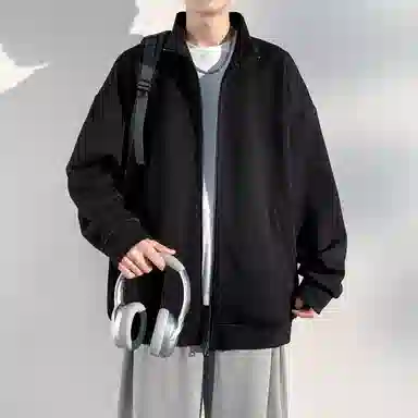 哲源 美式高街复古学院风少年感外套提花满印字母螺纹袖口开衫拉链设计感潮牌百搭宽松舒适时尚休闲夹克 男女同款
