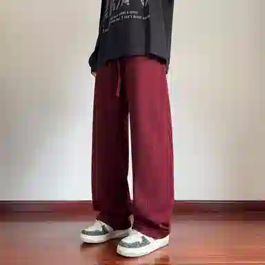 哲源 美式复古高街纯色卫裤松紧抽绳基础拼接设计感直筒裤潮牌百搭宽松舒适拖地垂感弯刀休闲裤 男女同款