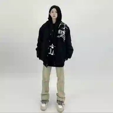 哲源 美式复古高街潮流棒球服蜘蛛字母动物图案立体刺绣设计感春秋外套潮牌百搭宽松舒适日常通勤痞帅休闲夹克 男女同款