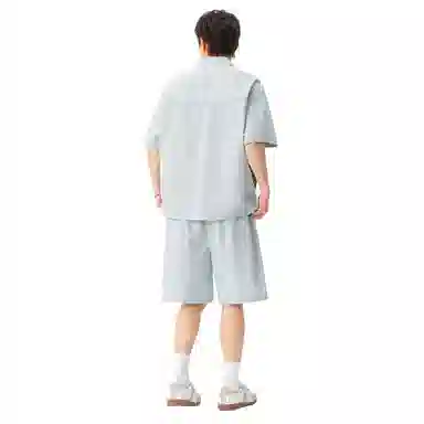 哲源 美式高街潮流翻领半开拉链设计速干冰感套头短袖宽松直筒透气百搭通勤五分裤休闲运动套装 男女同款