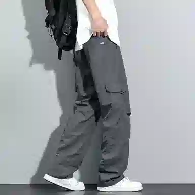 哲源 美式高街纯色褶皱设计感夏季户外运动速干百搭直筒裤日常通勤舒适宽松时尚休闲裤 男女同款