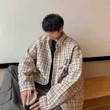 哲源 美式高街复古小香风字母格子扎染星星图案印花设计感潮牌百搭宽松日常通勤时尚高级感休闲夹克 男女同款