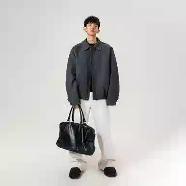 哲源 美式复古高街风上衣秋季扎染翻领做旧设计感简约外套潮牌百搭宽松大码潮流痞帅飞行员休闲夹克 男女同款