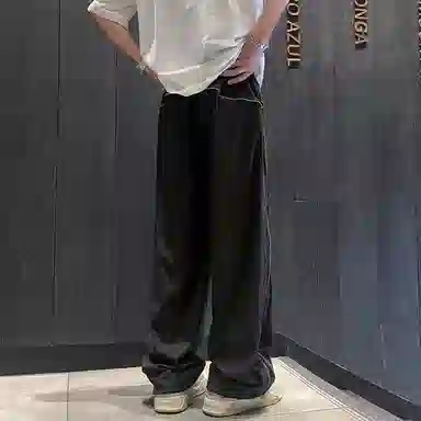 哲源 美式高街复古冰丝凉感侧边竖纹设计速干宽松百搭舒适亲肤透气户外运动街头痞帅直筒阔腿垂感休闲裤 男女同款