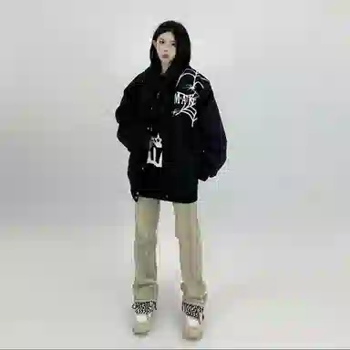 哲源 美式复古高街潮流棒球服蜘蛛字母动物图案立体刺绣设计感春秋外套潮牌百搭宽松舒适日常通勤痞帅休闲夹克 男女同款