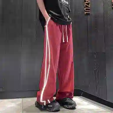 哲源 美式高街复古冰丝凉感侧边竖纹设计速干宽松百搭舒适亲肤透气户外运动街头痞帅直筒阔腿垂感休闲裤 男女同款