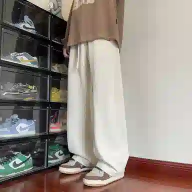 哲源 美式复古高街纯色卫裤松紧抽绳基础拼接设计感直筒裤潮牌百搭宽松舒适拖地垂感弯刀休闲裤 男女同款