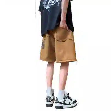 哲源 美式潮流高街泡印花拼接字母系带设计宽松透气时尚垂感高级感百搭港风简约痞帅舒适透气五分休闲短裤 男女同款