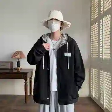 哲源 美式高街复古简约风上衣纯色基础款开衫设计感外套潮牌百搭宽松舒适休闲连帽卫衣 男女同款