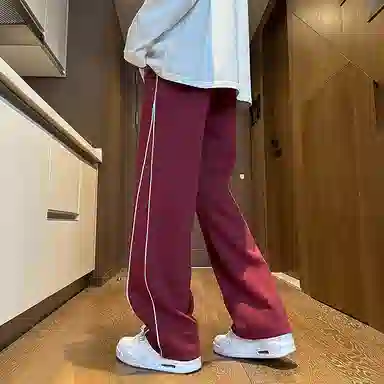 哲源 美式复古高街纯色长裤基础拼接侧边反光条设计感卫裤潮牌百搭宽松舒适显高显瘦垂感慵懒针织运动休闲裤 男女同款