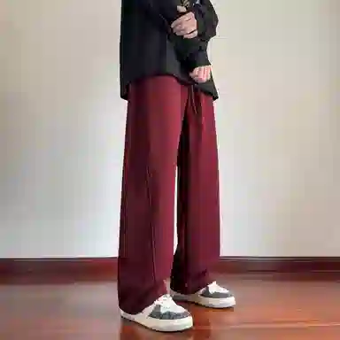 哲源 美式复古高街纯色卫裤松紧抽绳基础拼接设计感直筒裤潮牌百搭宽松舒适拖地垂感弯刀休闲裤 男女同款