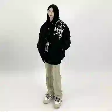 哲源 美式复古高街潮流棒球服蜘蛛字母动物图案立体刺绣设计感春秋外套潮牌百搭宽松舒适日常通勤痞帅休闲夹克 男女同款